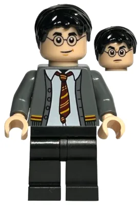 Harry Potter - Dark Bluish Gray Gryffindor Cardigan Sweater Open over Shirt without Wrinkles, Black Legs