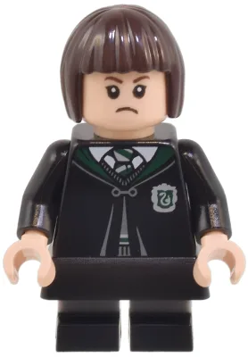 Pansy Parkinson - Slytherin Robe Clasped, Black Skirt, Black Short Legs with Dark Bluish Gray Stripes