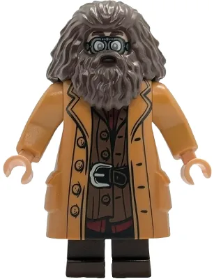 Rubeus Hagrid – Mittelgroßer nougatfarbener Mantel mit Knöpfen, Schutzbrille