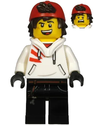 Jack Davids - White Hoodie with Backwards Cap and Hood Folded Down (Open Mouth Smile / Scared)