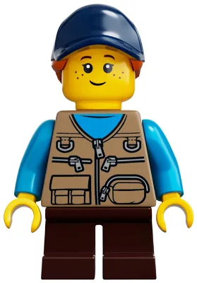 Child - Girl, Dark Tan Vest over Dark Azure Shirt, Dark Brown Short Legs, Dark Blue Cap with Dark Orange Ponytail, Freckles