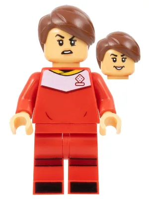 Soccer Player, Female, Red Uniform, Medium Tan Skin, Reddish Brown Smooth Parted Hair