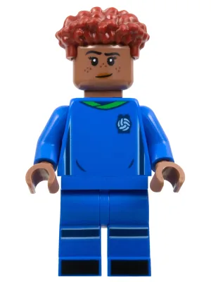 Soccer Player, Female, Blue Uniform, Medium Brown Skin, Dark Red Hair
