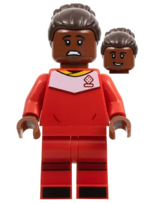 Soccer Player, Female, Red Uniform, Reddish Brown Skin, Dark Brown Hair with Bun