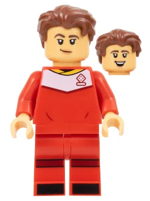 Soccer Player, Female, Red Uniform, Medium Tan Skin, Reddish Brown Wavy Hair