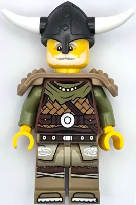 Viking Chieftain - Male, Leather Armor, Dark Tan Legs with Tunic, Pearl Dark Gray Helmet, Shoulder Armor