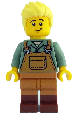 Gardener - Male, Medium Nougat Overalls over Sand Green Shirt, Reddish Brown Boots, Bright Light Yellow Hair