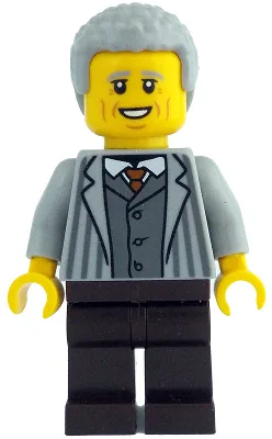 Man - Light Bluish Gray Jacket with Pinstripes, Dark Brown Legs, Light Bluish Gray Coiled Hair
