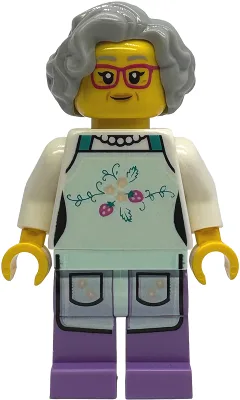 Nonna / Poissonnière - Tablier bleu clair, cheveux ondulés gris bleu clair