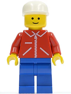 Veste rouge à fermeture éclair - manches rouges - jambes bleues, casquette blanche