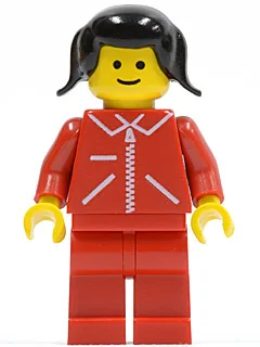 Jacket Red with Zipper - Red Arms - Red Legs, Black Pigtails Hair