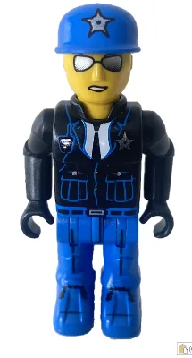 Police - Jambes bleues, veste noire, casquette bleue avec étoile, lunettes de soleil (4154547)