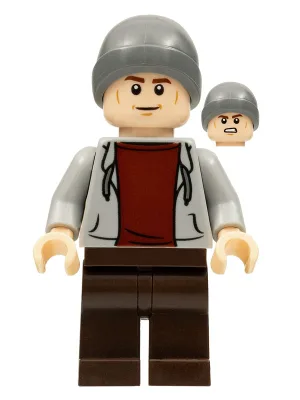Dinosaur Market Stall Owner - Male, Light Bluish Gray Hoodie, Dark Brown Legs, Dark Bluish Gray Beanie