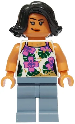 Sammy Gutierrez - White Sleeveless Shirt with Flowers, Leaves and Dirt Stains, Sand Blue Legs