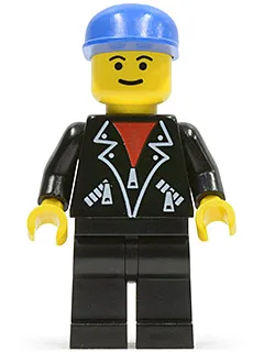 Leather Jacket with Zippers - Black Legs, Blue Cap, Eyebrows