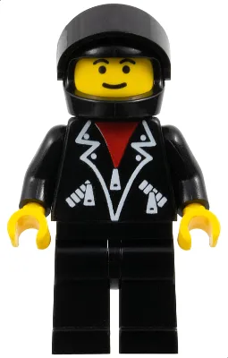 Leather Jacket with Zippers - Black Legs, Black Helmet, Black Visor, Male