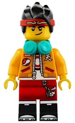 Monkie Kid - Bright Light Orange Open Jacket, Dark Turquoise Headphones, Smirk / Angry