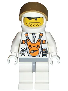 Mars-Mission-Astronaut mit Helm und orangefarbener Sonnenbrille auf der Stirn, Bartstoppeln