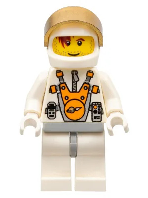 Mars-Missions-Astronaut mit Helm, rotbraunem Haar, das über das Auge hängt, und Stoppeln