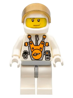 Mars-Missions-Astronaut mit Helm, goldfarbenem Visier, Grinsen und Dreitagebart