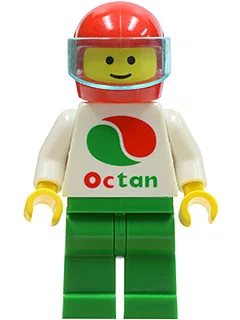 Octan – Weißes Logo, grüne Beine, roter Helm, transparent-hellblaues Visier
