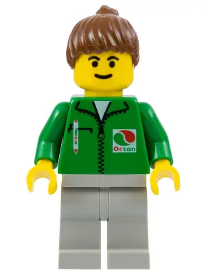 Octan - Green Jacket with Pen, Light Gray Legs, Brown Ponytail Hair
