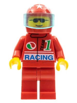 Octan - Racing, rote Beine, roter Helm mit 7 weißen Sternen, transparent-hellblaues Visier