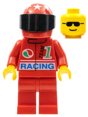 Octan - Racing, rote Beine, roter Helm mit 7 weißen Sternen, schwarzes Visier