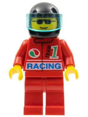 Octan - Racing, jambes rouges, casque noir, visière bleu clair translucide