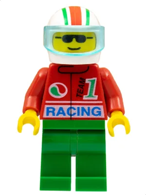 Octan - Racing, Grüne Beine, Weiß-Rot/Grün gestreifter Helm, Transparent-Hellblaues Visier