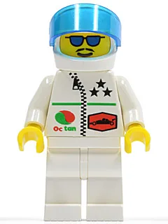Octan - Étoiles, jambes blanches, casque blanc, visière bleu foncé translucide