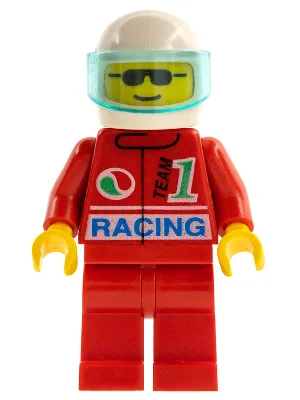 Octan - Racing, rote Beine, weißer Helm, transparent-hellblaues Visier