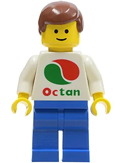 Octan – Weißes Logo, blaue Beine, rotbraunes Männerhaar