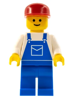 Overalls blauw met zak, blauwe pijpen, rode pet