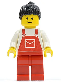 Roter Overall mit Tasche, rote Beine, schwarzer Pferdeschwanz