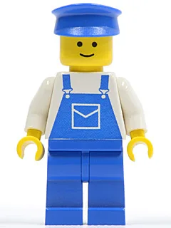 Blauwe overall met zak, blauwe broekspijpen, blauwe muts
