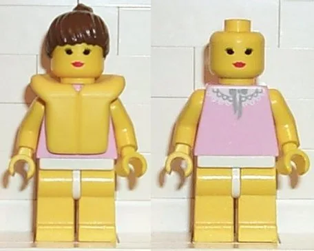 Gray and White Collar - Yellow Legs, Brown Ponytail Hair, Life Jacket