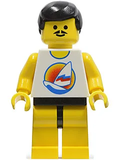 Surfboard on Ocean - Yellow Legs, Black Male Hair, Moustache
