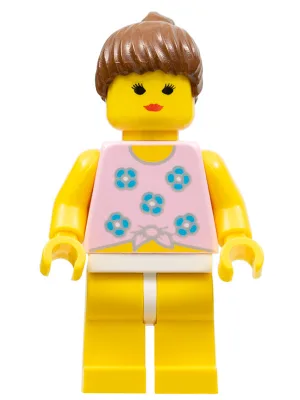 Blue Flowers - Yellow Legs, Brown Ponytail Hair
