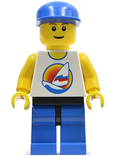 Surfbrett auf dem Ozean, blaue Beine, schwarze Hüften, blaue Kappe