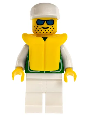 Jacket Green with 2 Large Pockets - White Legs, White Cap, Life Jacket