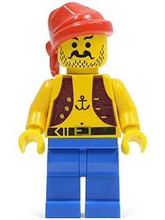 Piratenanker-Weste in Dunkelviolett, blaue Beine, rotes Bandana