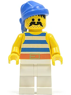 Piratenhemd in blauw/wit gestreept, witte broek, blauwe bandana