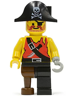 Piratenhemd met mes, zwart been met houten been, zwarte piratenhoed met doodskop