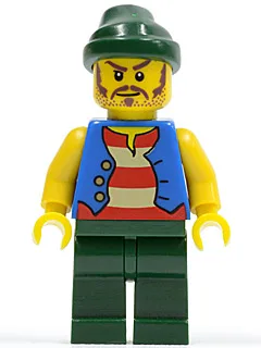 Pirate Blue Vest, Dark Green Legs, Dark Green Bandana, Long Brown Moustache
