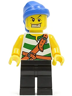 Pirate Green / White Stripes, Black Legs, Blue Bandana, White Teeth with Gold Tooth
