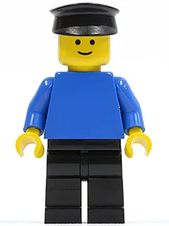 Einfarbiger blauer Torso mit blauen Armen, schwarzen Beinen und schwarzem Hut