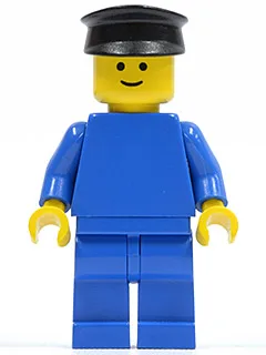 Einfarbiger blauer Torso mit blauen Armen, blauen Beinen und schwarzem Hut