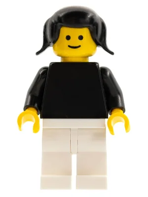Effen zwart torso met zwarte armen, witte benen en zwarte vlechtjes.