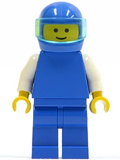 Torse bleu uni, bras blancs, jambes bleues, casque bleu, visière bleu clair translucide